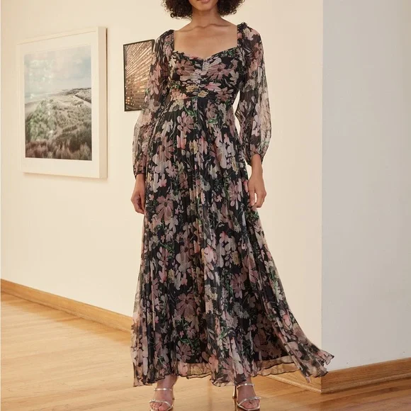 Lucy Paris Burgundy Floral Long Sleeve Dress - Picture 10 of 10